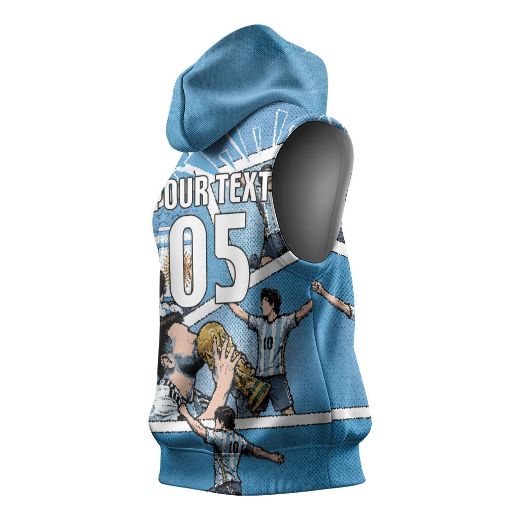 Custom Argentina Football Sleeveless Hoodie Goat Comic Style Sun Of May