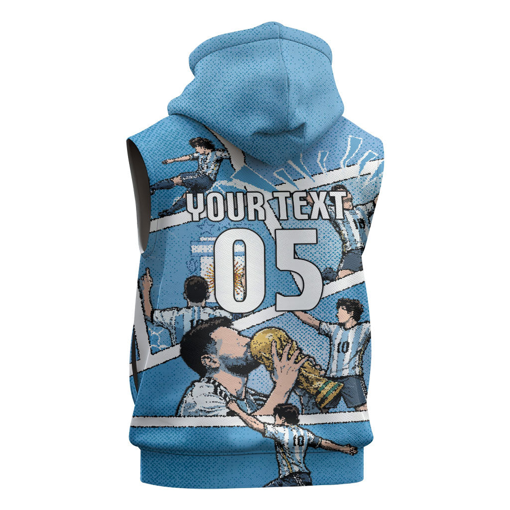 Custom Argentina Football Sleeveless Zip Hoodie Goat Comic Style Sun Of May