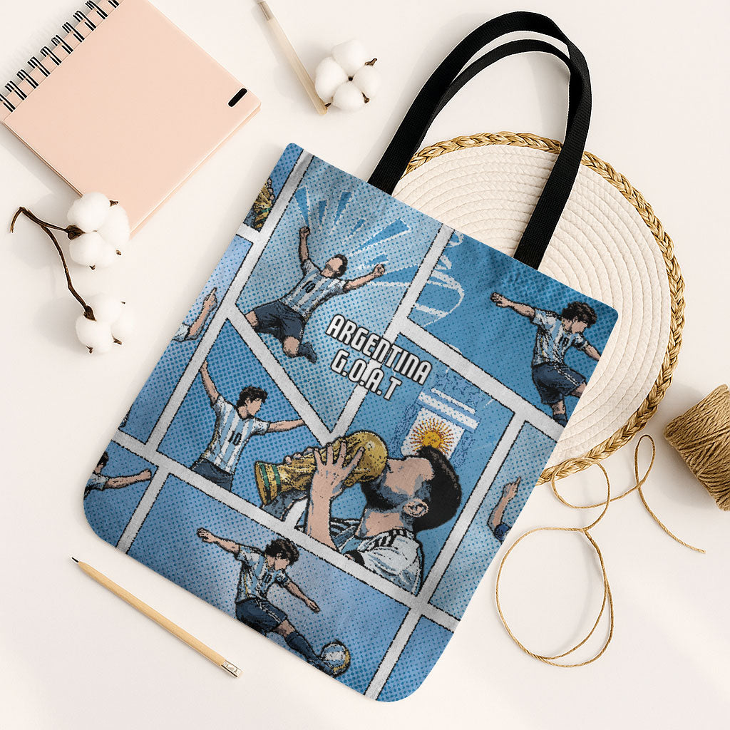 Argentina Football Tote Bag Goat Comic Style Sun Of May