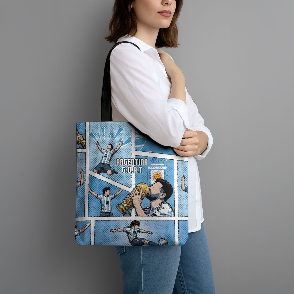 Argentina Football Tote Bag Goat Comic Style Sun Of May