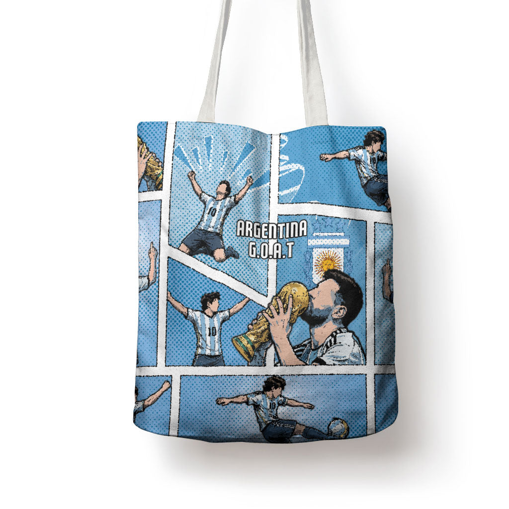 Argentina Football Tote Bag Goat Comic Style Sun Of May