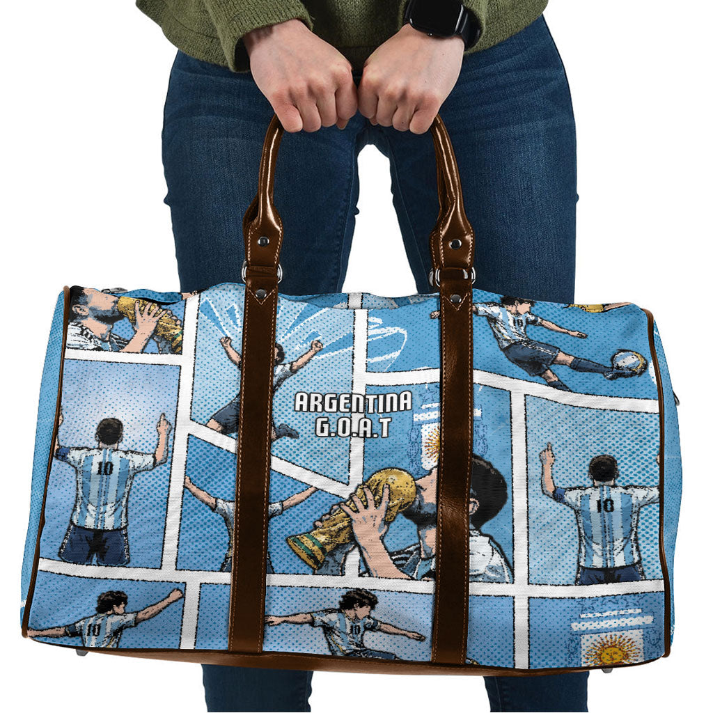 Argentina Football Travel Bag Goat Comic Style Sun Of May