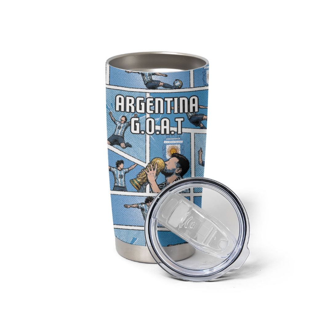Custom Argentina Football Tumbler Cup Goat Comic Style Sun Of May