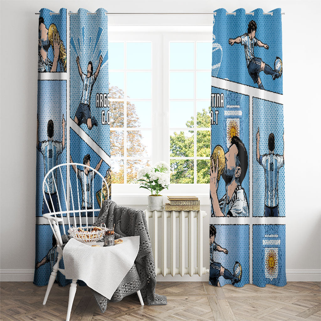 Argentina Football Window Curtain Goat Comic Style Sun Of May