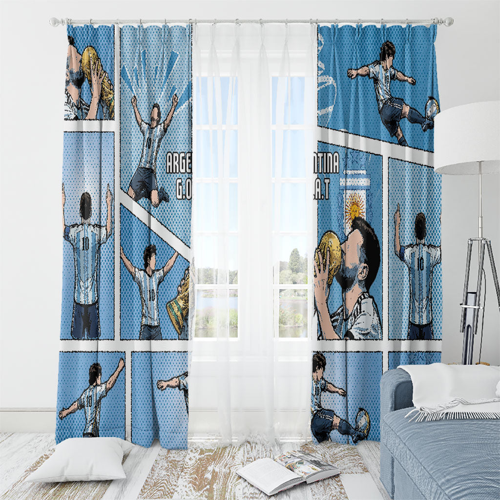 Argentina Football Window Curtain Goat Comic Style Sun Of May