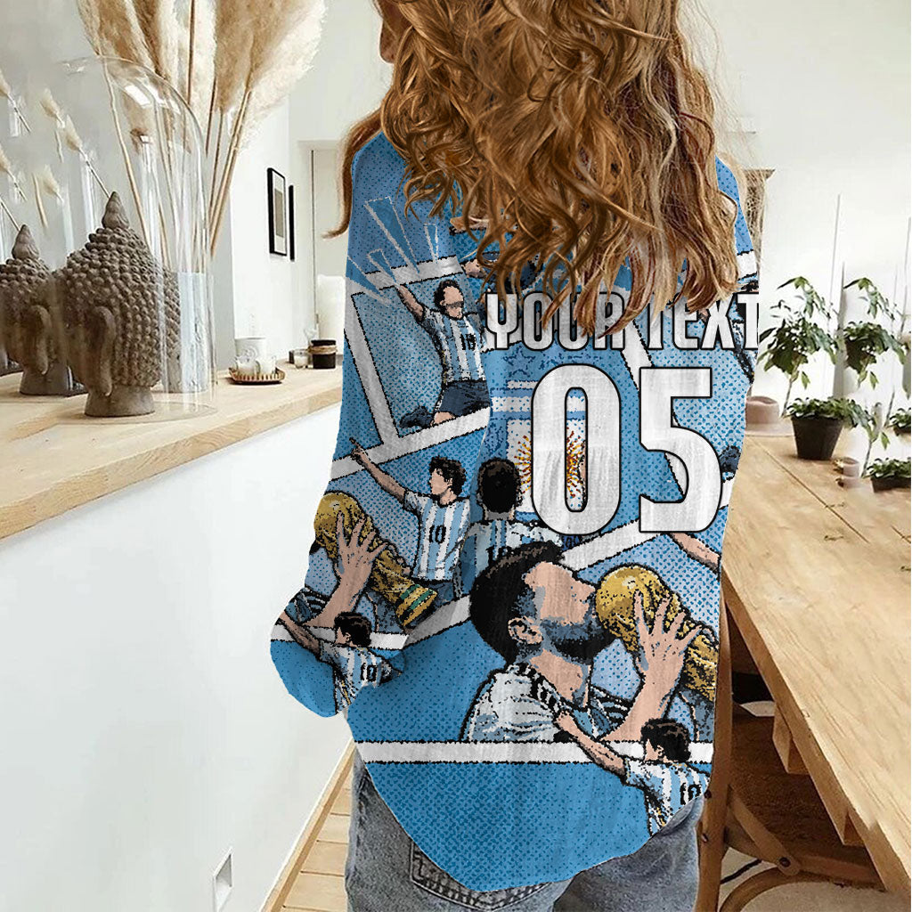 Custom Argentina Football Women Casual Shirt Goat Comic Style Sun Of May