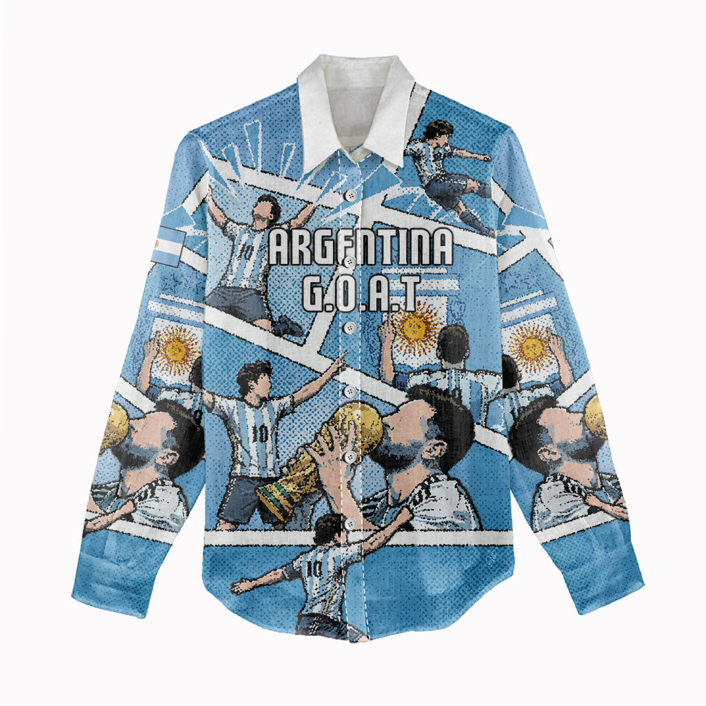Custom Argentina Football Women Casual Shirt Goat Comic Style Sun Of May