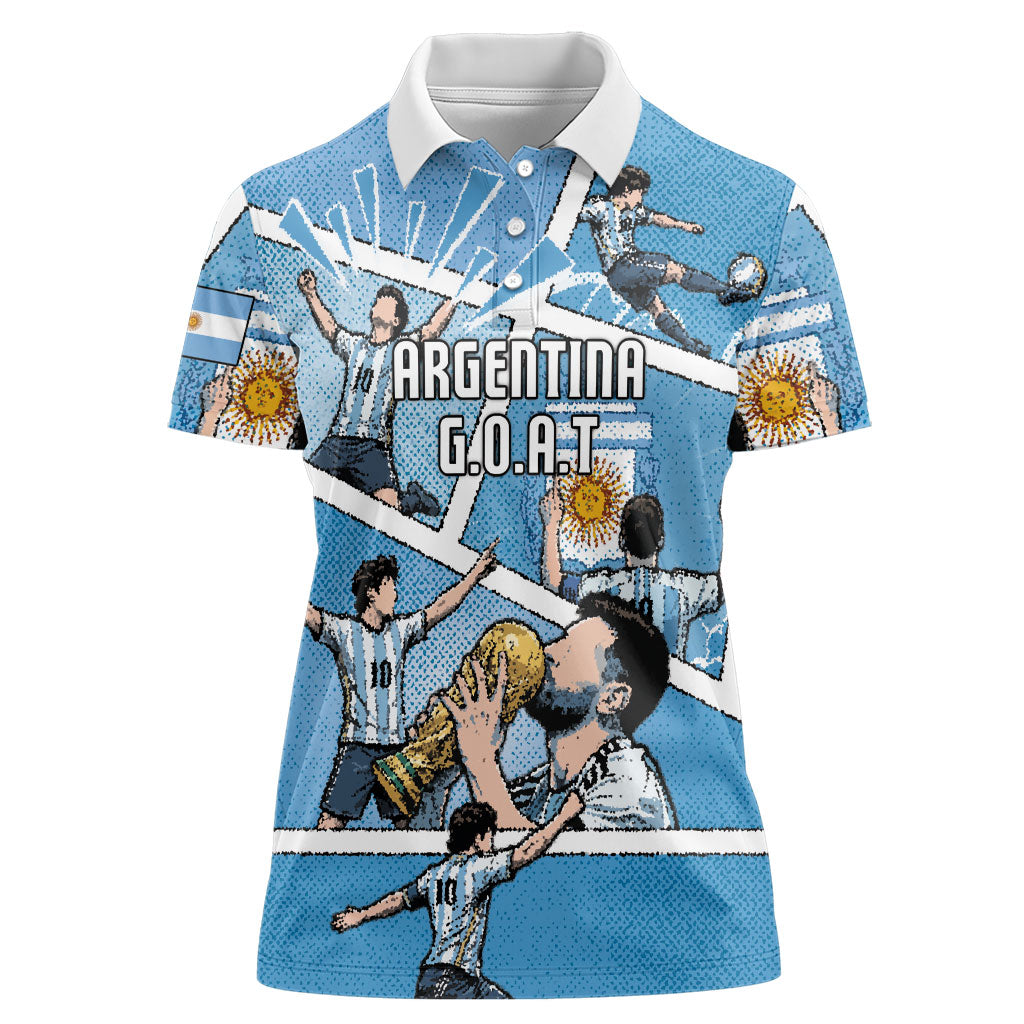 Custom Argentina Football Women Polo Shirt Goat Comic Style Sun Of May