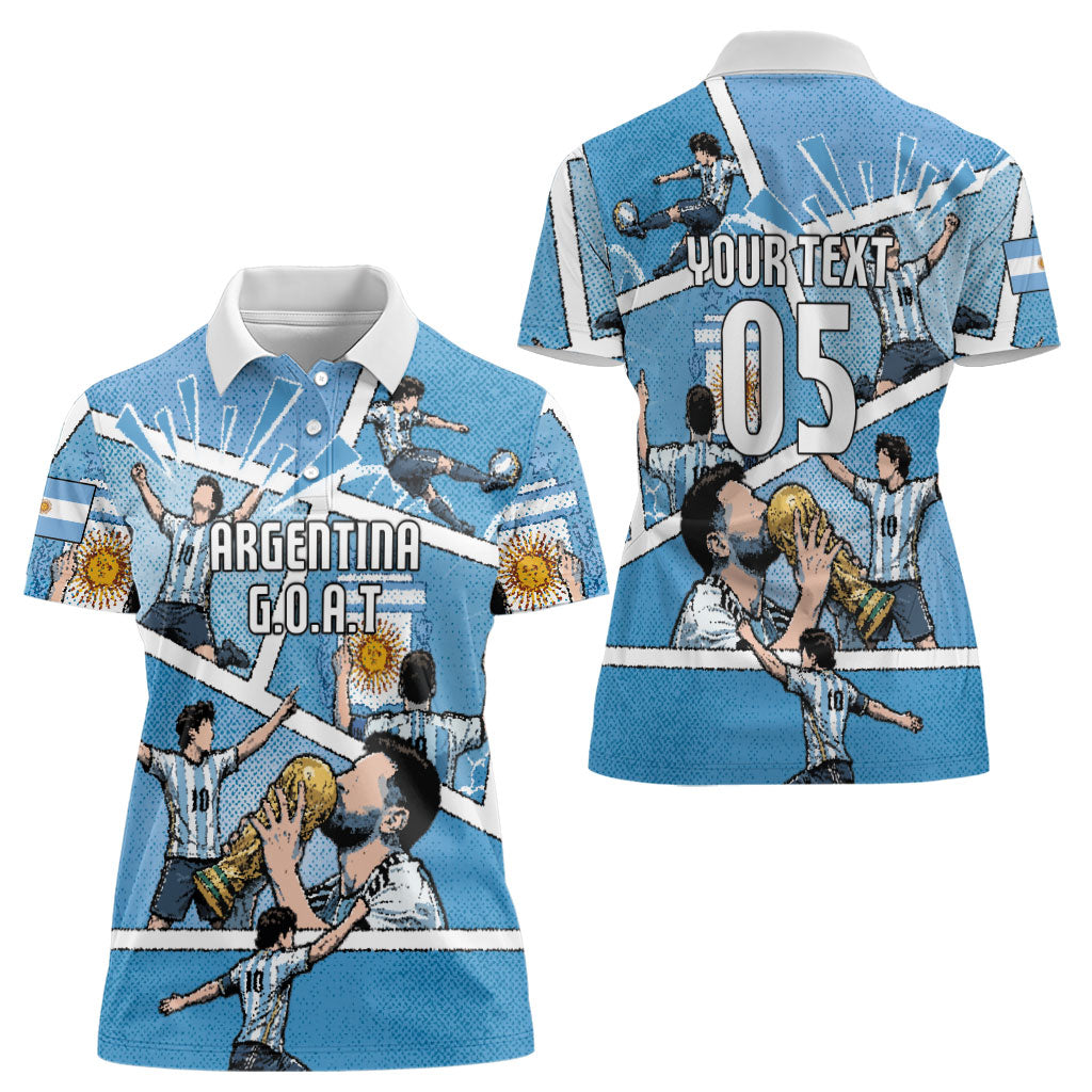 Custom Argentina Football Women Polo Shirt Goat Comic Style Sun Of May