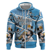 Custom Argentina Football Zip Hoodie Goat Comic Style Sun Of May