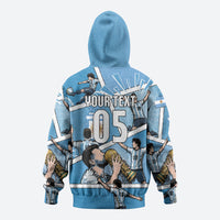 Custom Argentina Football Zip Hoodie Goat Comic Style Sun Of May
