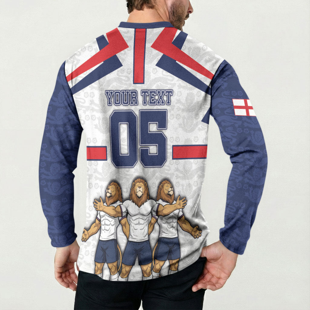 Custom England Football Button Sweatshirt Three Lions Trophy St George Cross