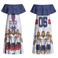 Custom England Football Couples Matching Off Shoulder Maxi Dress and Long Sleeve Button Shirt Three Lions Trophy St George Cross