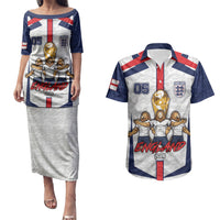 Custom England Football Couples Matching Puletasi and Hawaiian Shirt Three Lions Trophy St George Cross