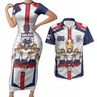 Custom England Football Couples Matching Short Sleeve Bodycon Dress and Hawaiian Shirt Three Lions Trophy St George Cross