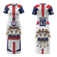 Custom England Football Couples Matching Short Sleeve Bodycon Dress and Long Sleeve Button Shirt Three Lions Trophy St George Cross