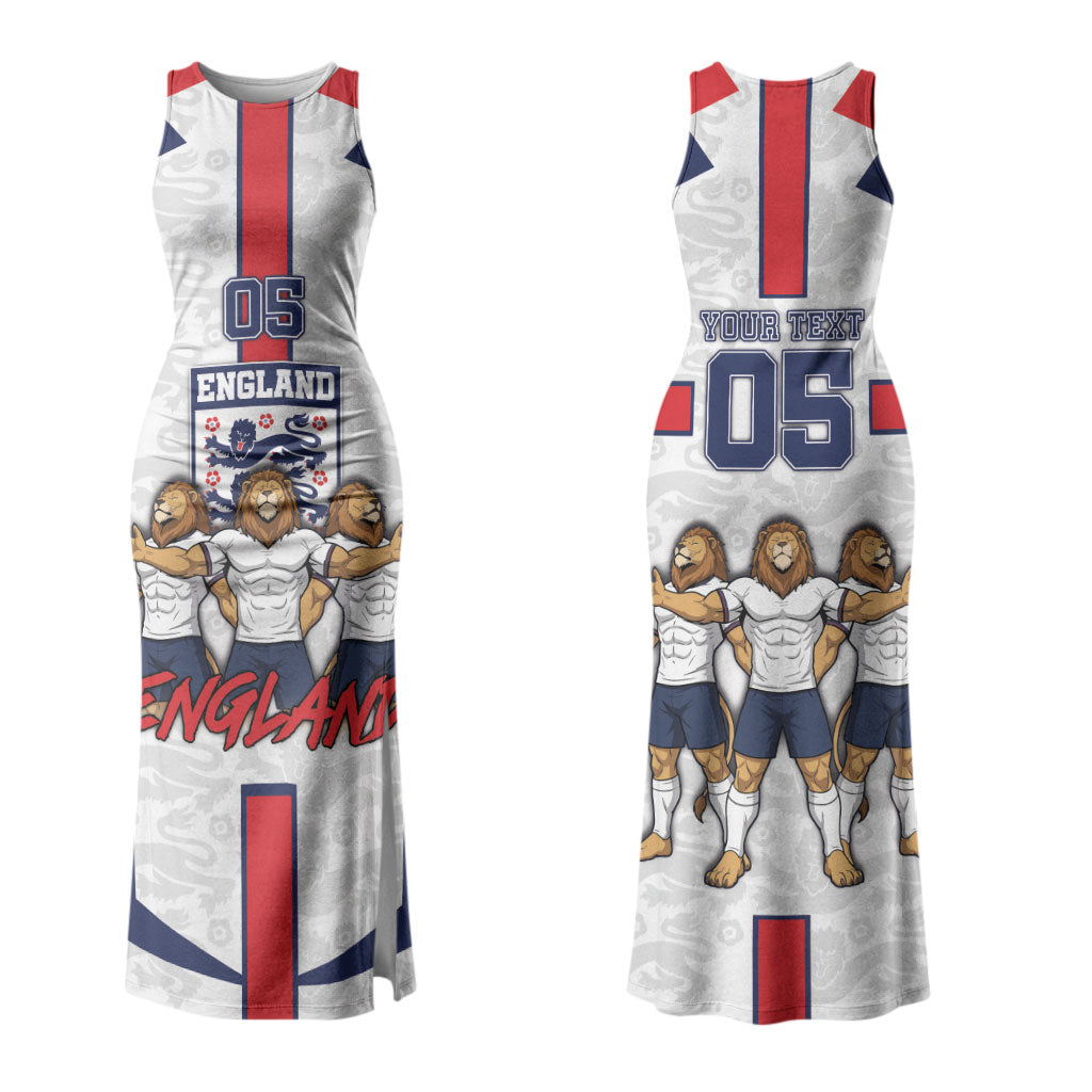 Custom England Football Couples Matching Tank Maxi Dress and Long Sleeve Button Shirt Three Lions Trophy St George Cross