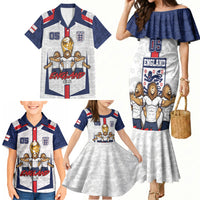 Custom England Football Family Matching Mermaid Dress and Hawaiian Shirt Three Lions Trophy St George Cross