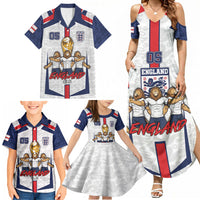 Custom England Football Family Matching Summer Maxi Dress and Hawaiian Shirt Three Lions Trophy St George Cross