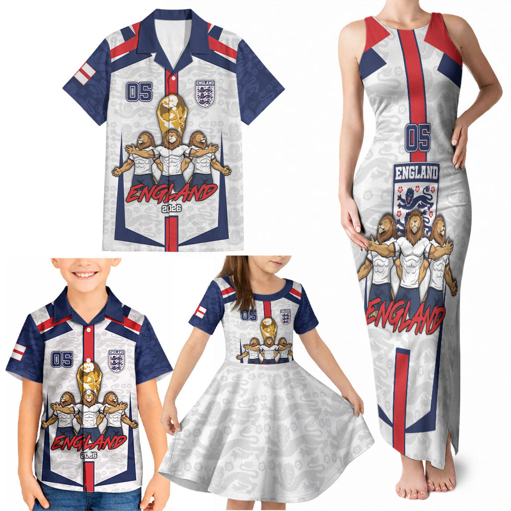 Custom England Football Family Matching Tank Maxi Dress and Hawaiian Shirt Three Lions Trophy St George Cross