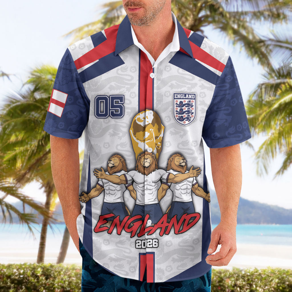 Custom England Football Hawaiian Shirt Three Lions Trophy St George Cross