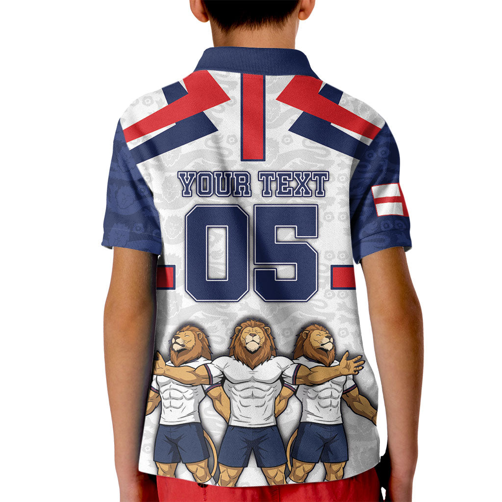 Custom England Football Kid Polo Shirt Three Lions Trophy St George Cross