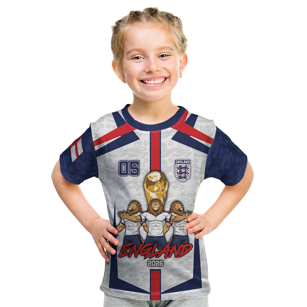 Custom England Football Kid T Shirt Three Lions Trophy St George Cross
