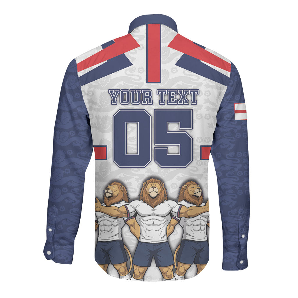 Custom England Football Long Sleeve Button Shirt Three Lions Trophy St George Cross