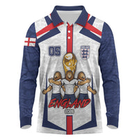 Custom England Football Long Sleeve Polo Shirt Three Lions Trophy St George Cross