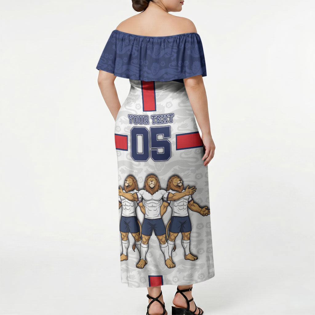 Custom England Football Off Shoulder Maxi Dress Three Lions Trophy St George Cross