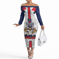 Custom England Football Off The Shoulder Long Sleeve Dress Three Lions Trophy St George Cross