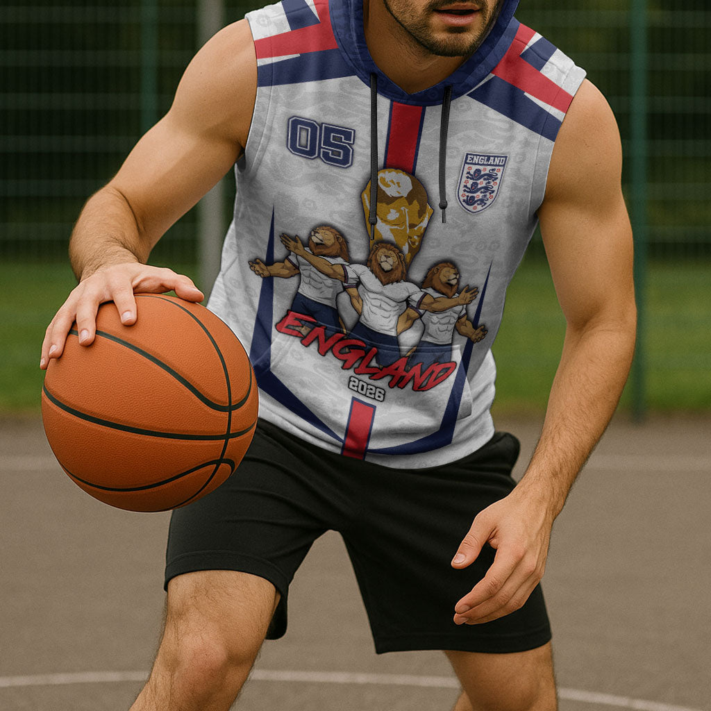 Custom England Football Sleeveless Hoodie Three Lions Trophy St George Cross