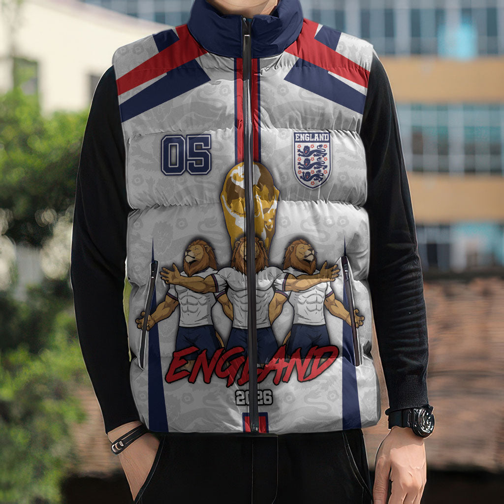 Custom England Football Sleeveless Puffer Jacket Three Lions Trophy St George Cross