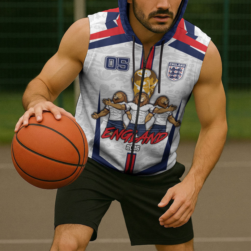 Custom England Football Sleeveless Zip Hoodie Three Lions Trophy St George Cross