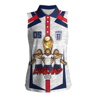 Custom England Football Women Sleeveless Polo Shirt Three Lions Trophy St George Cross