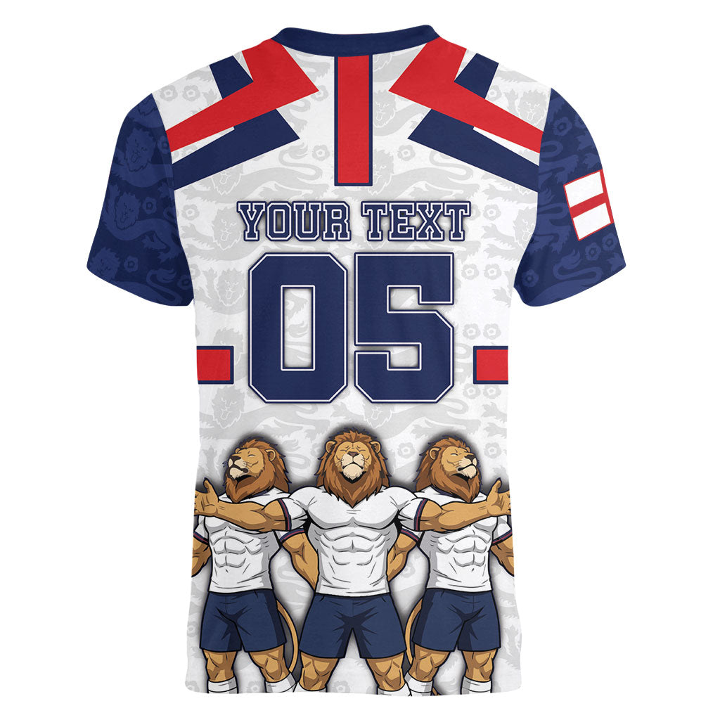Custom England Football Women V-Neck T-Shirt Three Lions Trophy St George Cross