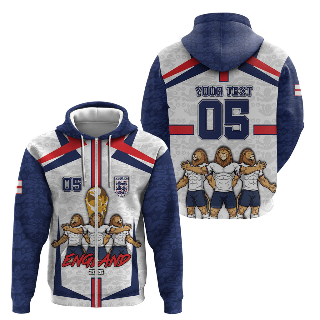 Custom England Football Zip Hoodie Three Lions Trophy St George Cross