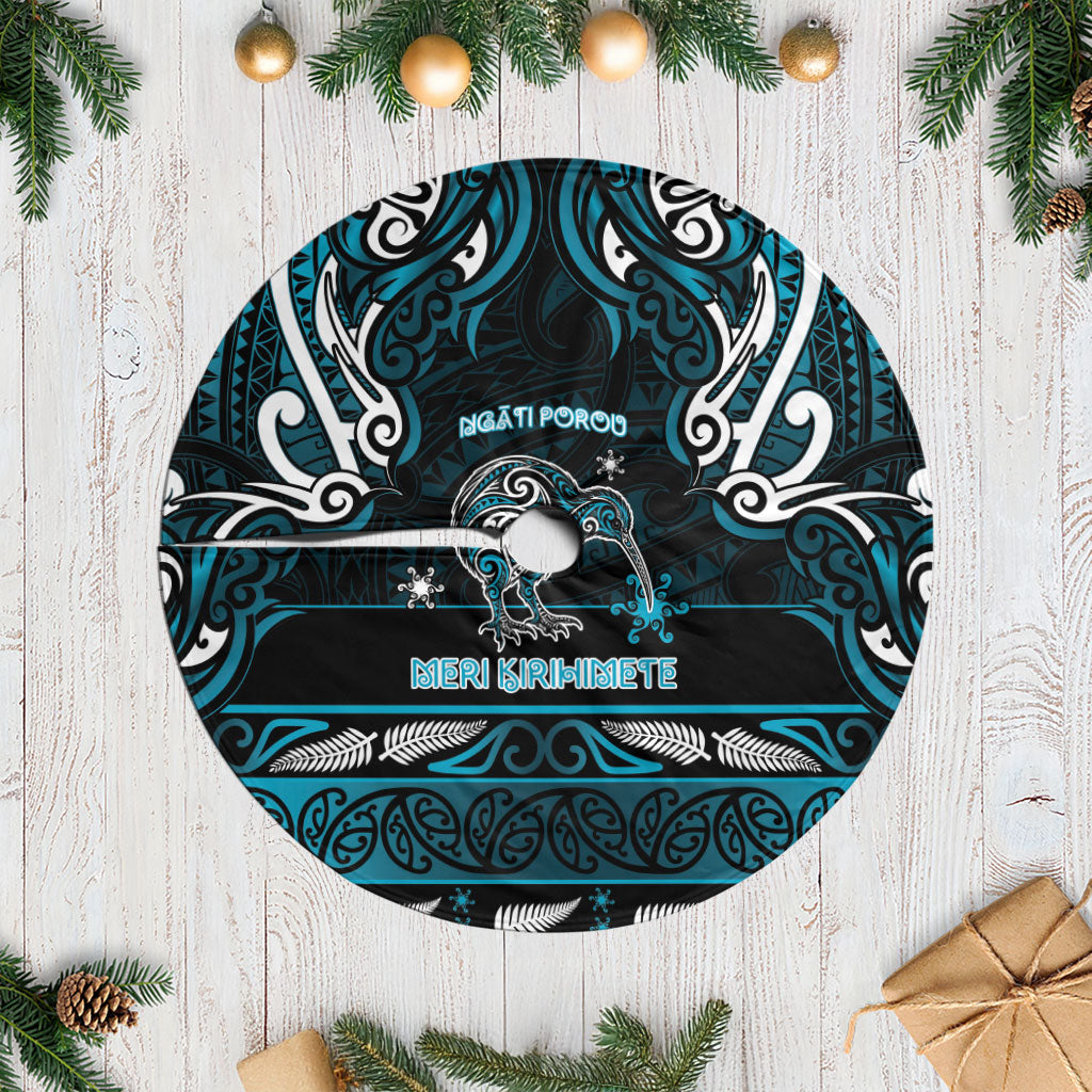 Ngati Porou Aotearoa Meri Kirihimete Tree Skirt Maori Kiwi Bird Silver Fern Koru Pattern DT05 Casual Blue - Polynesian Pride