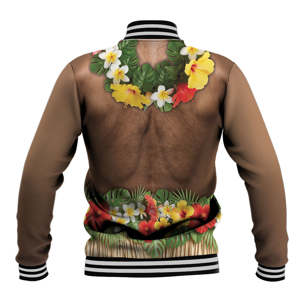Muscle Hairy Hawaii 3D Funny Graphic Baseball Jacket Six Pack Abs Flower Lei Luau Prank DT05 - Polynesian Pride