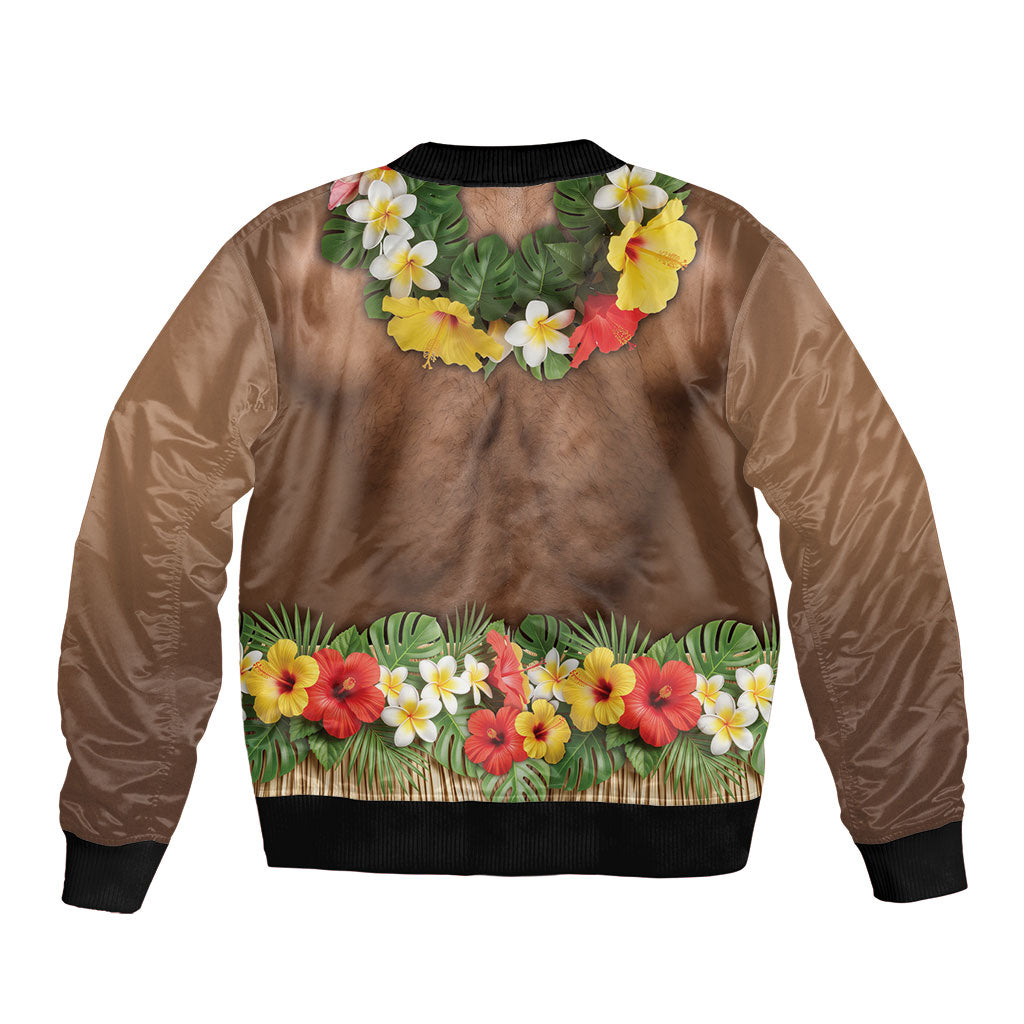 Muscle Hairy Hawaii 3D Funny Graphic Bomber Jacket Six Pack Abs Flower Lei Luau Prank DT05 - Polynesian Pride