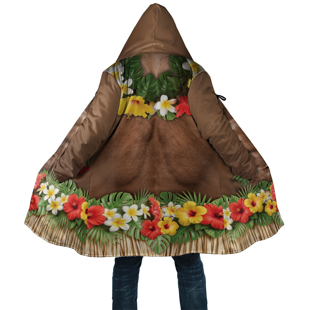 Muscle Hairy Hawaii 3D Funny Graphic Cloak Six Pack Abs Flower Lei Luau Prank DT05 Unisex Beige - Polynesian Pride