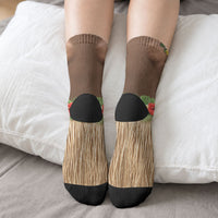 Muscle Hairy Hawaii 3D Funny Graphic Crew Socks Six Pack Abs Flower Lei Luau Prank DT05 - Polynesian Pride