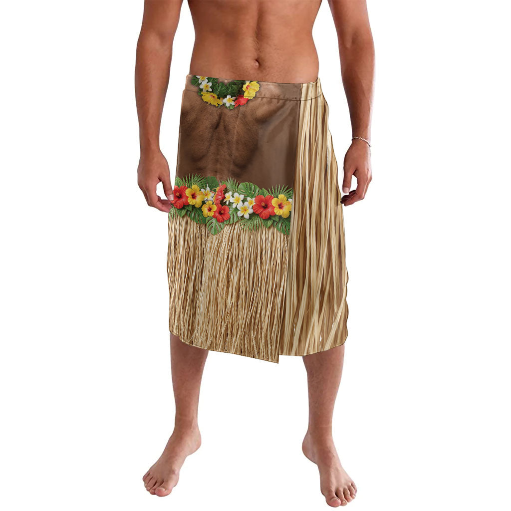 Muscle Hairy Hawaii 3D Funny Graphic Lavalava Six Pack Abs Flower Lei Luau Prank DT05 Beige - Polynesian Pride