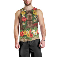 Muscle Hairy Hawaii 3D Funny Graphic Men Tank Top Six Pack Abs Flower Lei Luau Prank DT05 - Polynesian Pride