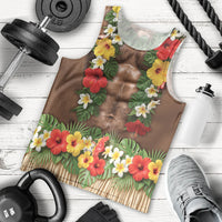 Muscle Hairy Hawaii 3D Funny Graphic Men Tank Top Six Pack Abs Flower Lei Luau Prank DT05 - Polynesian Pride