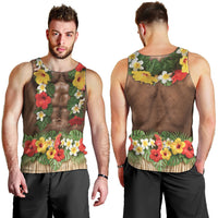 Muscle Hairy Hawaii 3D Funny Graphic Men Tank Top Six Pack Abs Flower Lei Luau Prank DT05 - Polynesian Pride