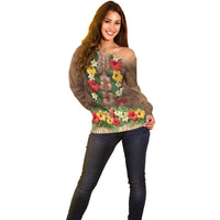 Muscle Hairy Hawaii 3D Funny Graphic Off Shoulder Sweater Six Pack Abs Flower Lei Luau Prank DT05 - Polynesian Pride