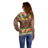 Muscle Hairy Hawaii 3D Funny Graphic Off Shoulder Sweater Six Pack Abs Flower Lei Luau Prank DT05 - Polynesian Pride