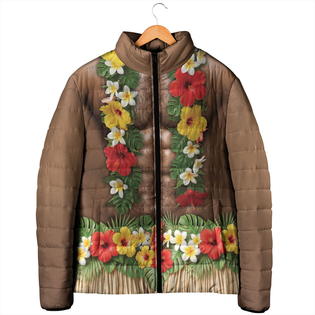 Muscle Hairy Hawaii 3D Funny Graphic Padded Jacket Six Pack Abs Flower Lei Luau Prank DT05 - Polynesian Pride