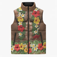 Muscle Hairy Hawaii 3D Funny Graphic Sleeveless Puffer Jacket Six Pack Abs Flower Lei Luau Prank DT05 Unisex Beige - Polynesian Pride